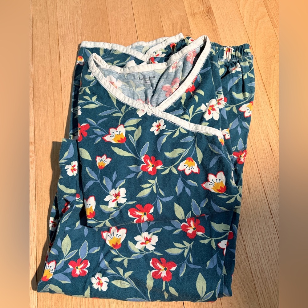 Garnet Hill Organic Cotton Pajama Set Small Floral Lounge Sleepwear